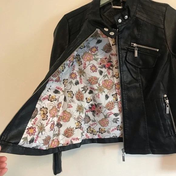 NWT Jou Jou Black Vegan Leather Biker Jacket - Picture 6 of 6